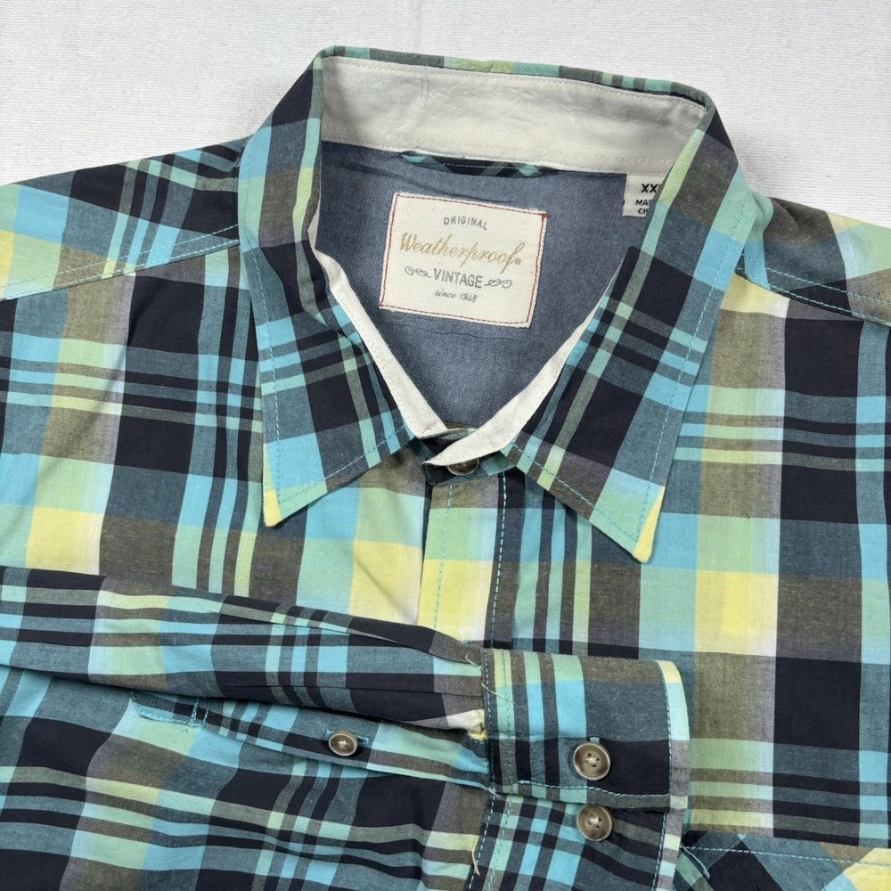 Weatherproof Vintage Men's Plaid Button-Up Shirt Long Sleeve Size XXL